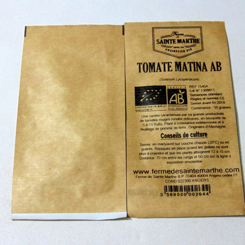 Exemple de spécimen de Tomate Matina Bio - Ferme de Sainte Marthe le sachet de 50 graines environ tel que livré