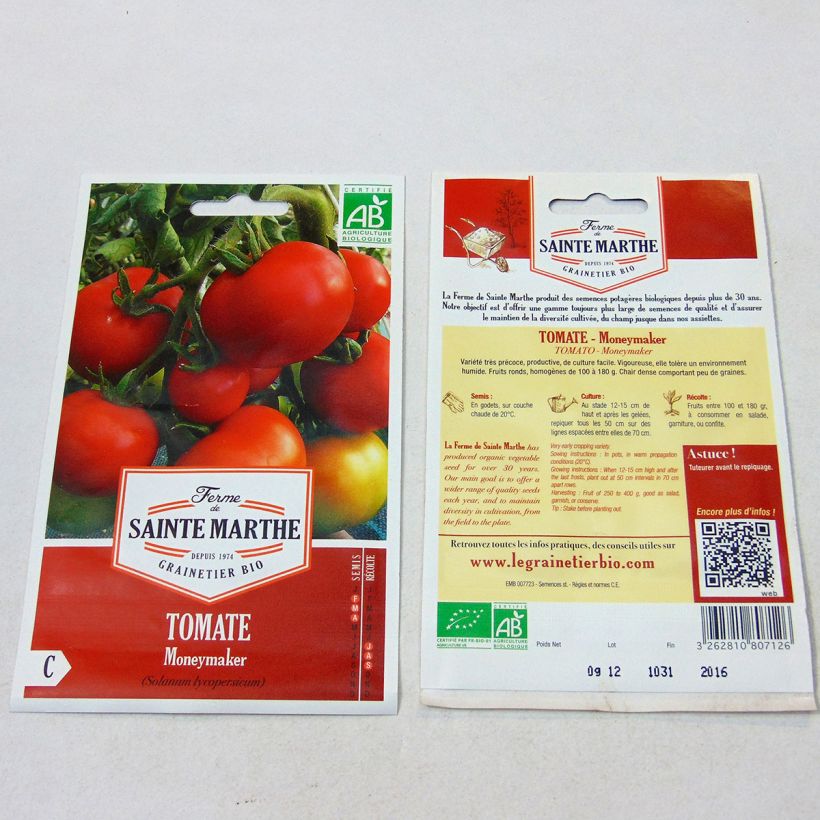 Exemple de spécimen de Tomate Moneymaker Bio - Ferme de Sainte Marthe le sachet de 40 graines environ tel que livré