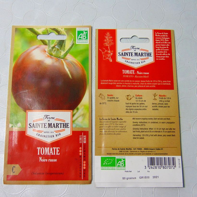 Exemple de spécimen de Tomate Noire Russe Bio - Ferme de Sainte Marthe le sachet de 30 graines environ tel que livré