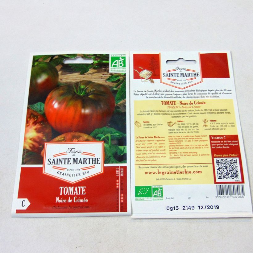 Exemple de spécimen de Tomate Noire de Crimée Bio - Ferme de Sainte Marthe le sachet de 50 graines environ tel que livré
