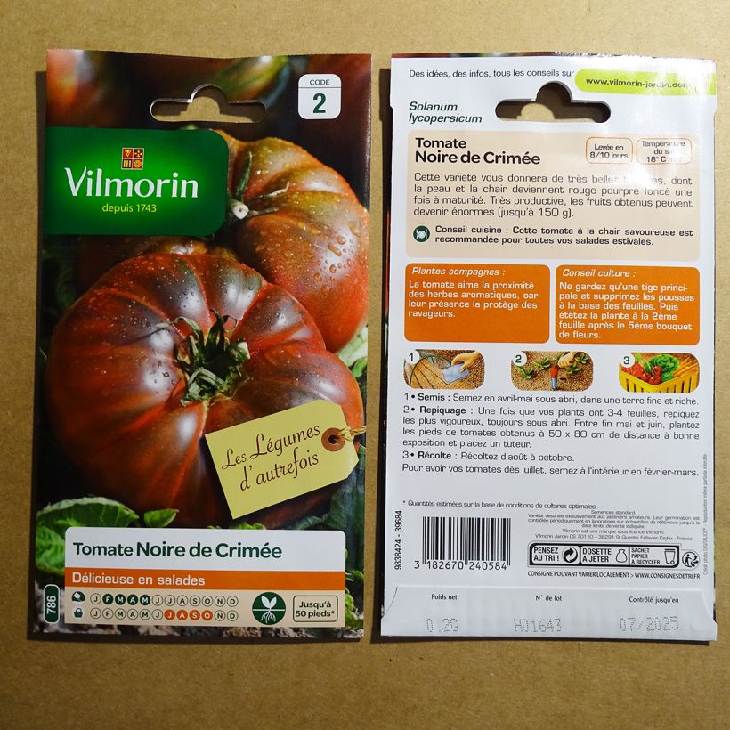 Exemple de spécimen de Tomate Noire de Crimée - Vilmorin le sachet de 60 graines environ (0.2g) tel que livré