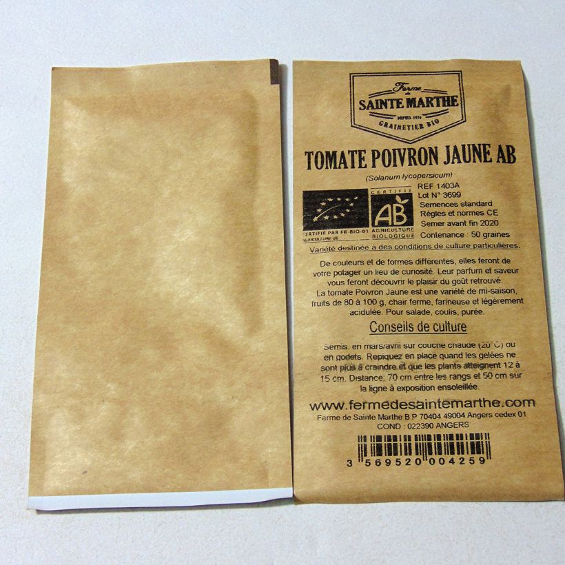 Exemple de spécimen de Tomate Poivron jaune Bio - Ferme de Sainte Marthe le sachet de 50 graines environ tel que livré