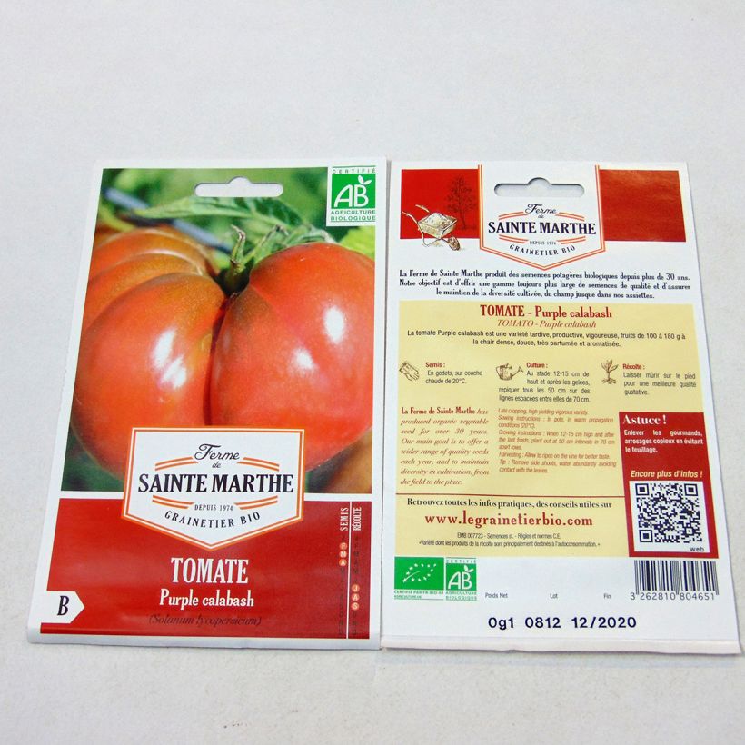 Exemple de spécimen de Tomate Purple Calabash Bio - Ferme de Sainte Marthe le sachet de 40 graines environ tel que livré