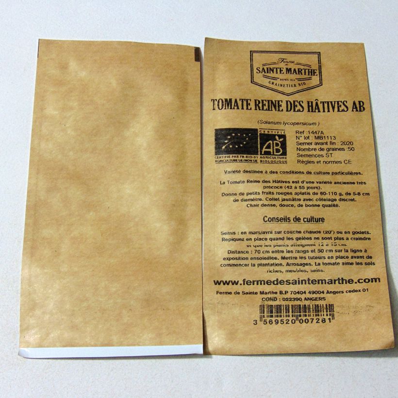 Exemple de spécimen de Tomate Reine des hâtives Bio - Ferme de Sainte Marthe le sachet de 50 graines environ tel que livré