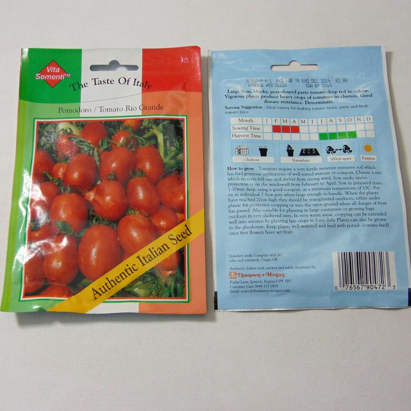 Exemple de spécimen de Tomate Rio Grande le sachet de 450 graines environ tel que livré