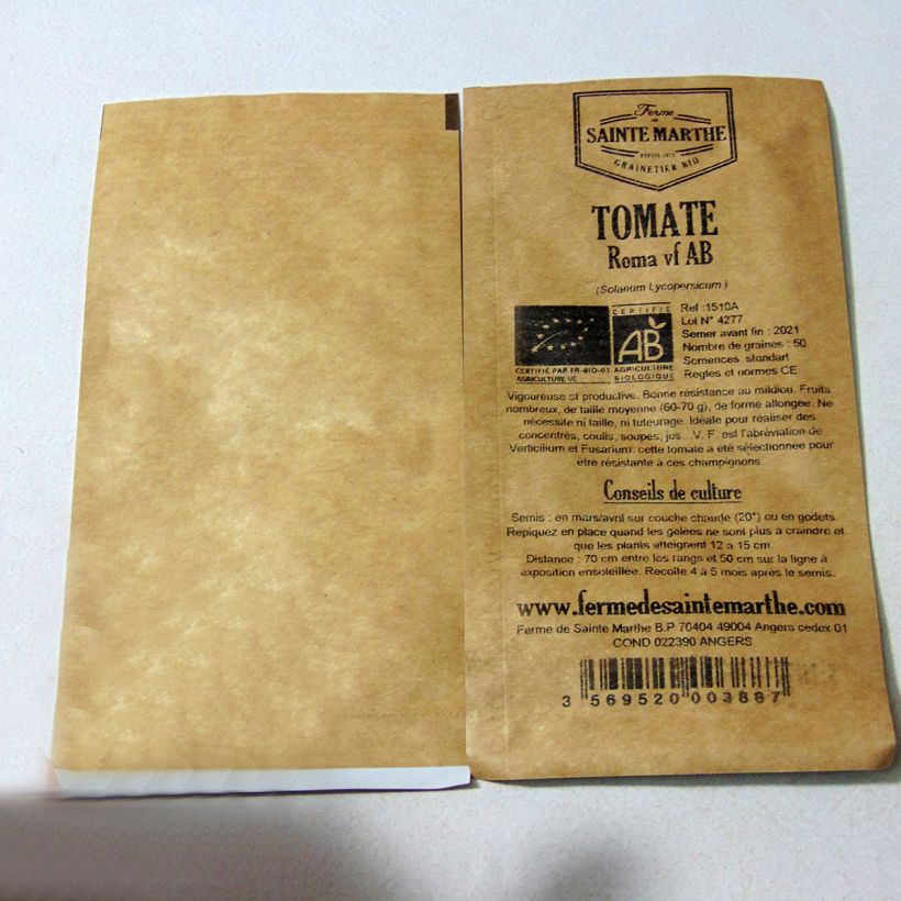 Exemple de spécimen de Tomate Roma VF Bio - Ferme de Sainte Marthe le sachet de 50 graines environ tel que livré