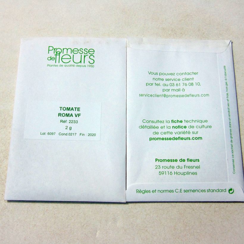 Exemple de spécimen de Tomate Roma VF - Tomate allongée le sachet de +/- 650 graines environ (minimum 2g) tel que livré