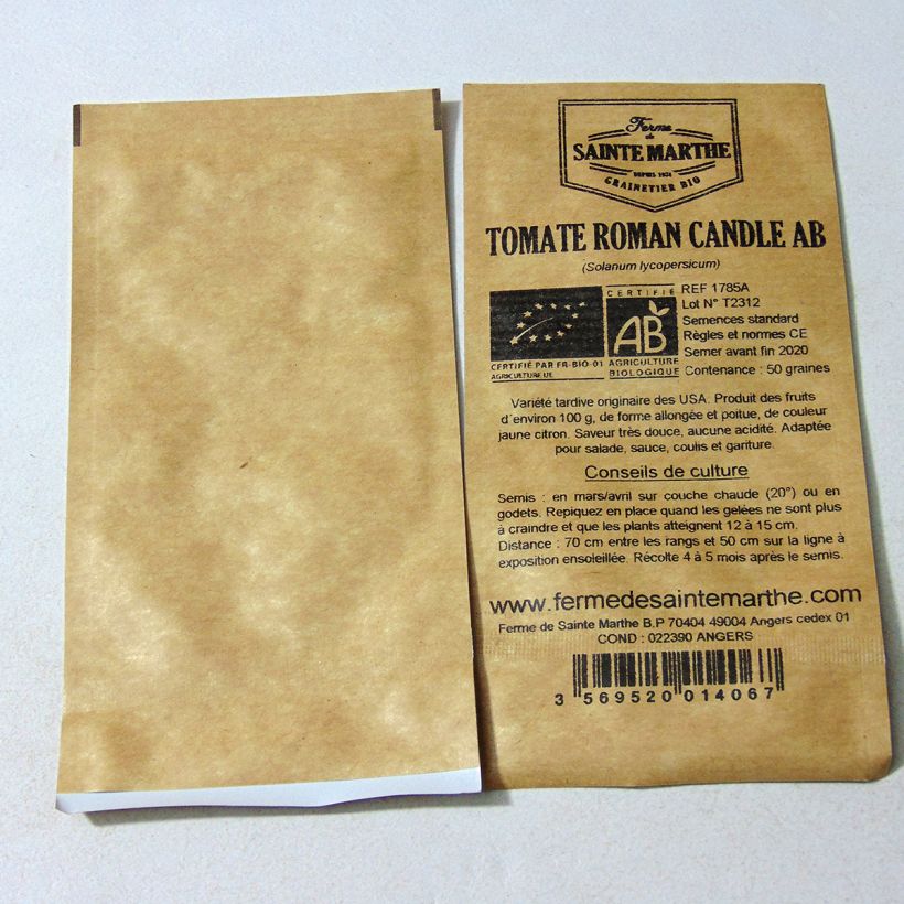 Exemple de spécimen de Tomate Roman Candle Bio - Ferme de Sainte Marthe le sachet de 50 graines environ tel que livré