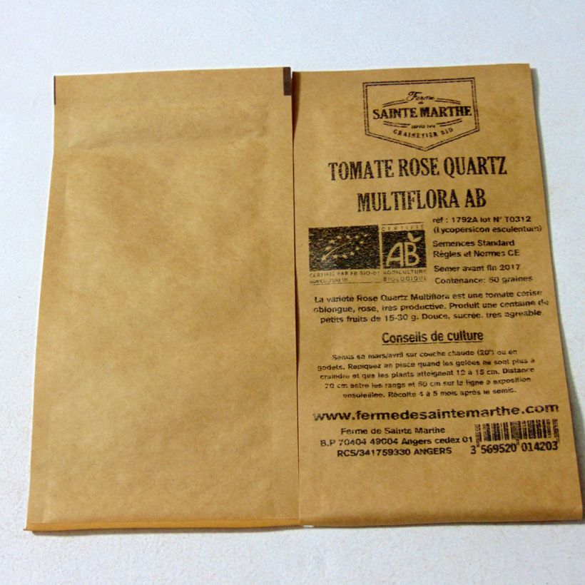 Exemple de spécimen de Tomate Rose Quartz Multiflora Bio - Ferme de Sainte Marthe le sachet de 50 graines environ tel que livré