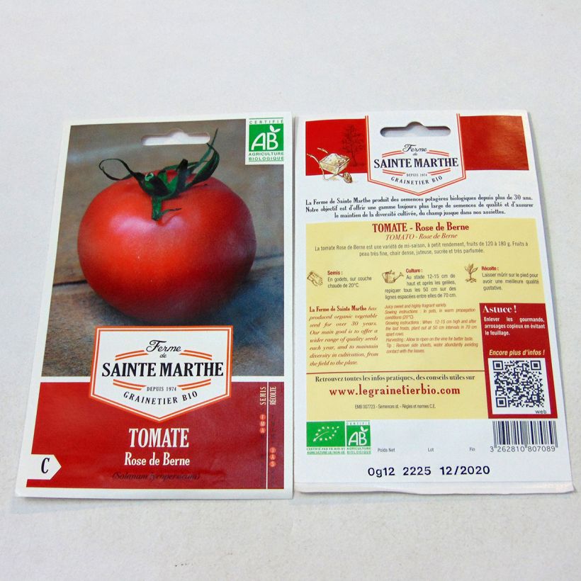 Exemple de spécimen de Tomate Rose de Berne Bio - Ferme de Sainte Marthe le sachet de 40 graines environ tel que livré