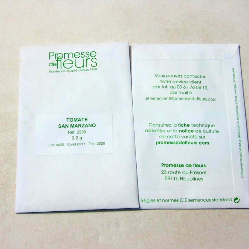 Exemple de spécimen de Tomate San Marzano 3 - Solanum lycopersicum le sachet de +/- 75 graines environ (minimum 0,2g) tel que livré
