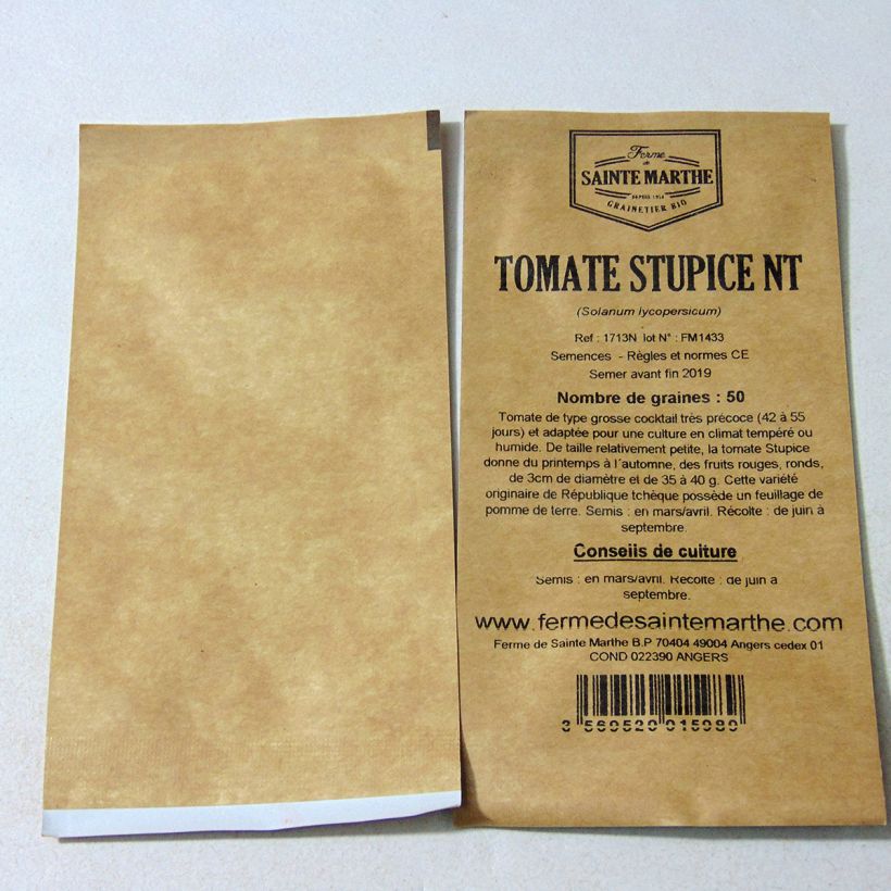 Exemple de spécimen de Tomate Stupice NT - Ferme de Sainte Marthe le sachet de 50 graines environ tel que livré