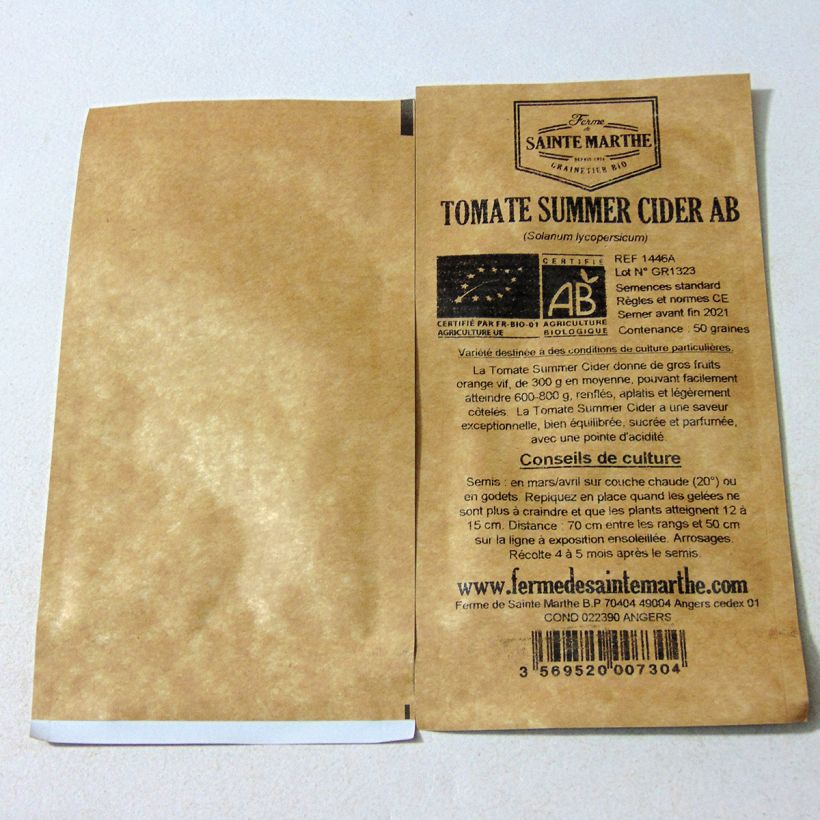 Exemple de spécimen de Tomate Summer Cider Bio - Ferme de Sainte Marthe le sachet de 50 graines environ tel que livré