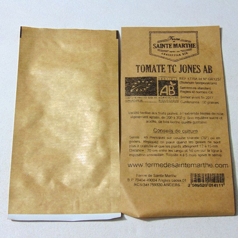 Exemple de spécimen de Tomate TC Jones Bio - Ferme de Sainte Marthe le sachet de 50 graines environ tel que livré