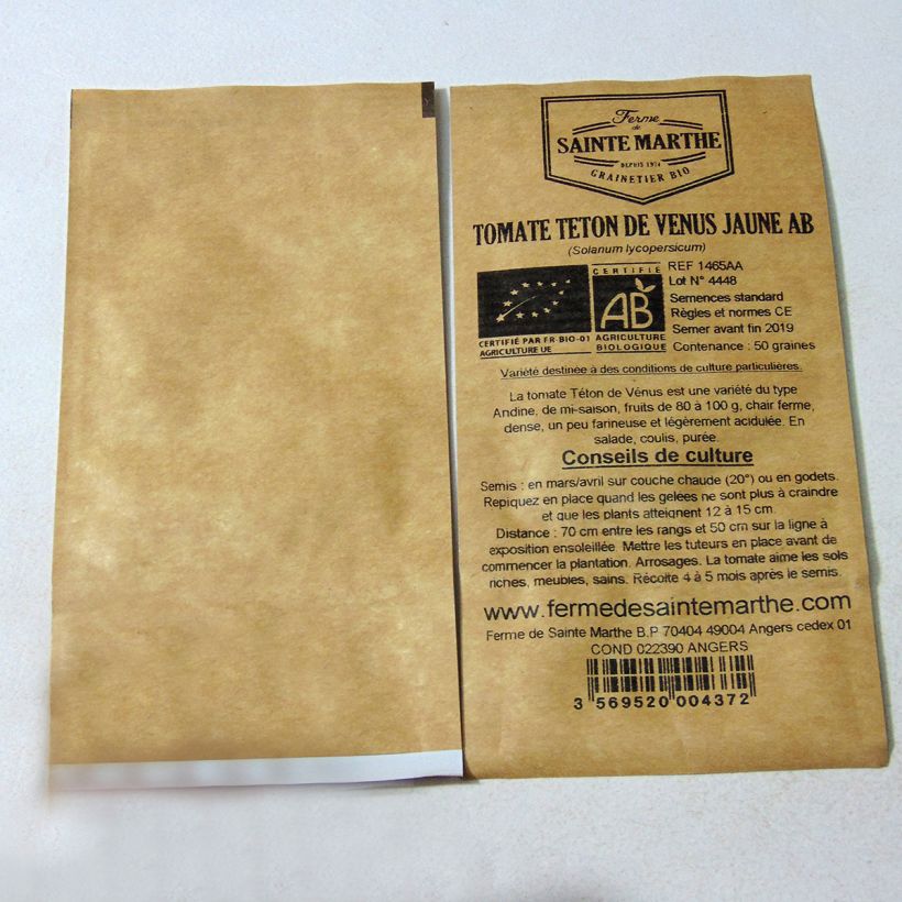 Exemple de spécimen de Tomate Téton de Venus jaune Bio - Ferme de Sainte Marthe le sachet de 50 graines environ tel que livré