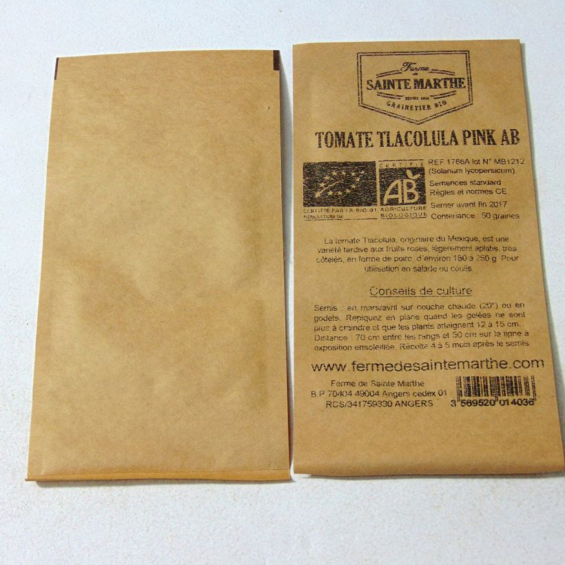 Exemple de spécimen de Tomate Tlacolula Pink Bio - Ferme de Sainte Marthe le sachet de 50 graines environ tel que livré