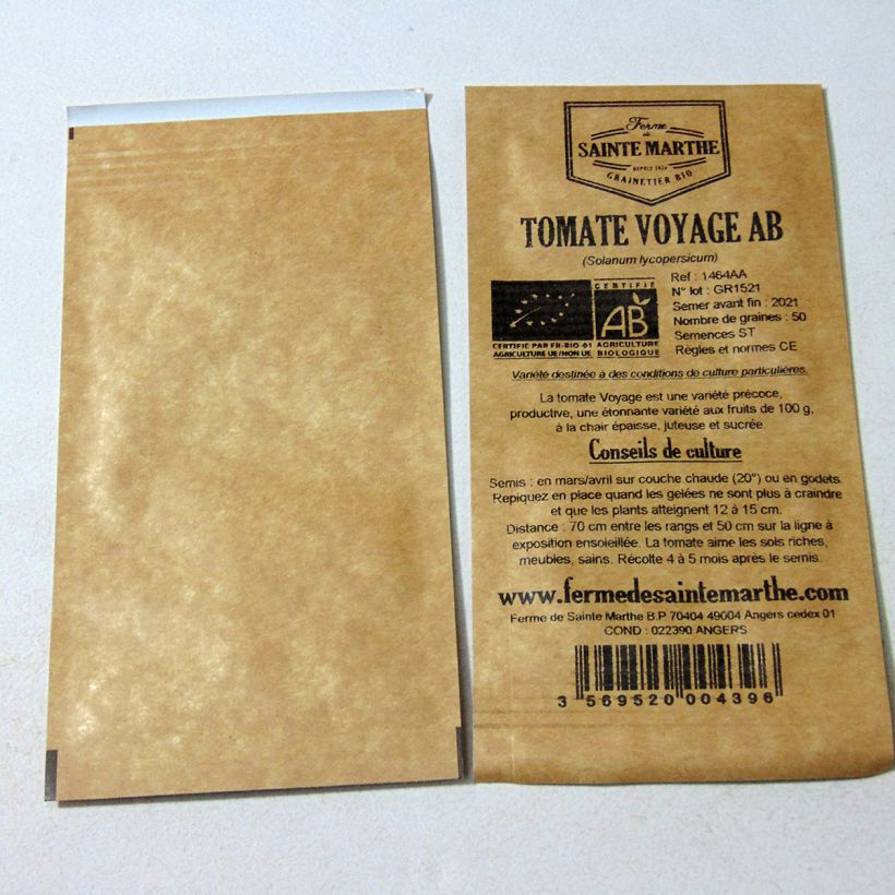 Exemple de spécimen de Tomate Voyage Bio - Ferme de Sainte Marthe le sachet de 50 graines environ tel que livré