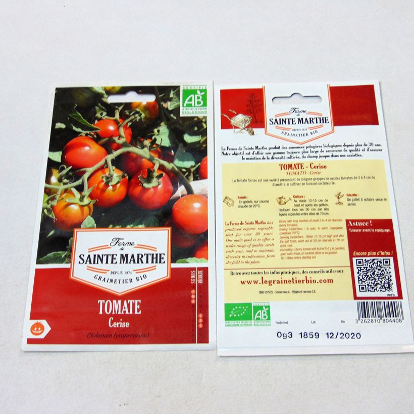 Exemple de spécimen de Tomate cerise Bio - Ferme de Sainte Marthe le sachet de 50 graines environ tel que livré