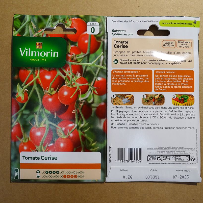 Exemple de spécimen de Tomate cerise - Vilmorin le sachet de 60 graines environ (0,2g) tel que livré