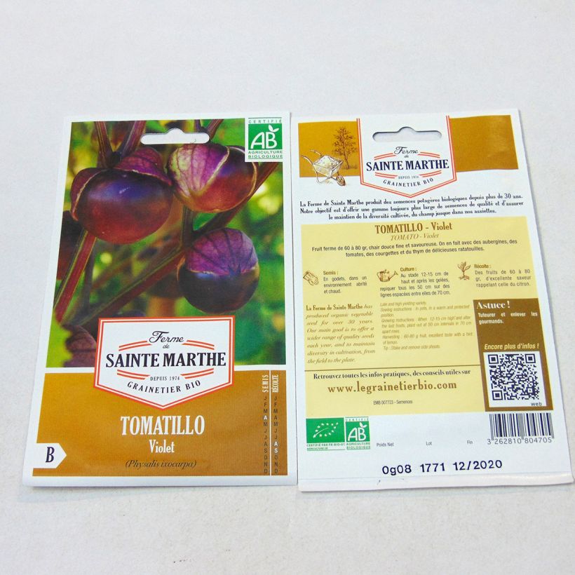 Exemple de spécimen de Tomatillo Violet Bio - Ferme de Sainte Marthe le sachet de 30 graines environ tel que livré
