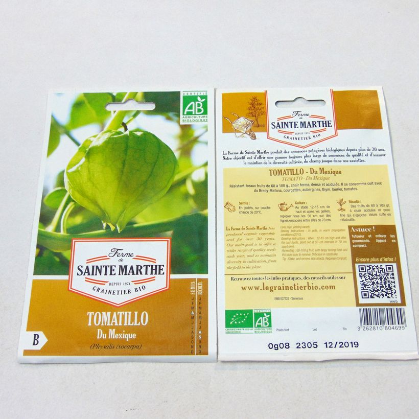 Exemple de spécimen de Tomatillo du Mexique Bio - Ferme de Sainte Marthe le sachet de 50 graines environ tel que livré