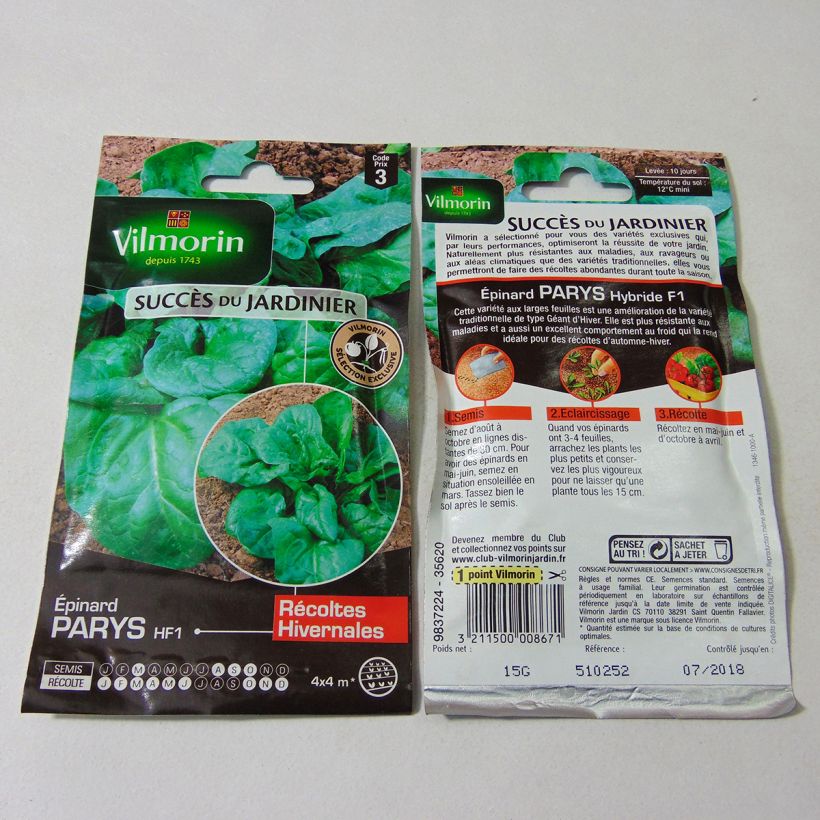 Example of Épinard Parys HF1 (Création Vilmorin) - Vilmorin le sachet de 1500 graines environ (15g) as you get
