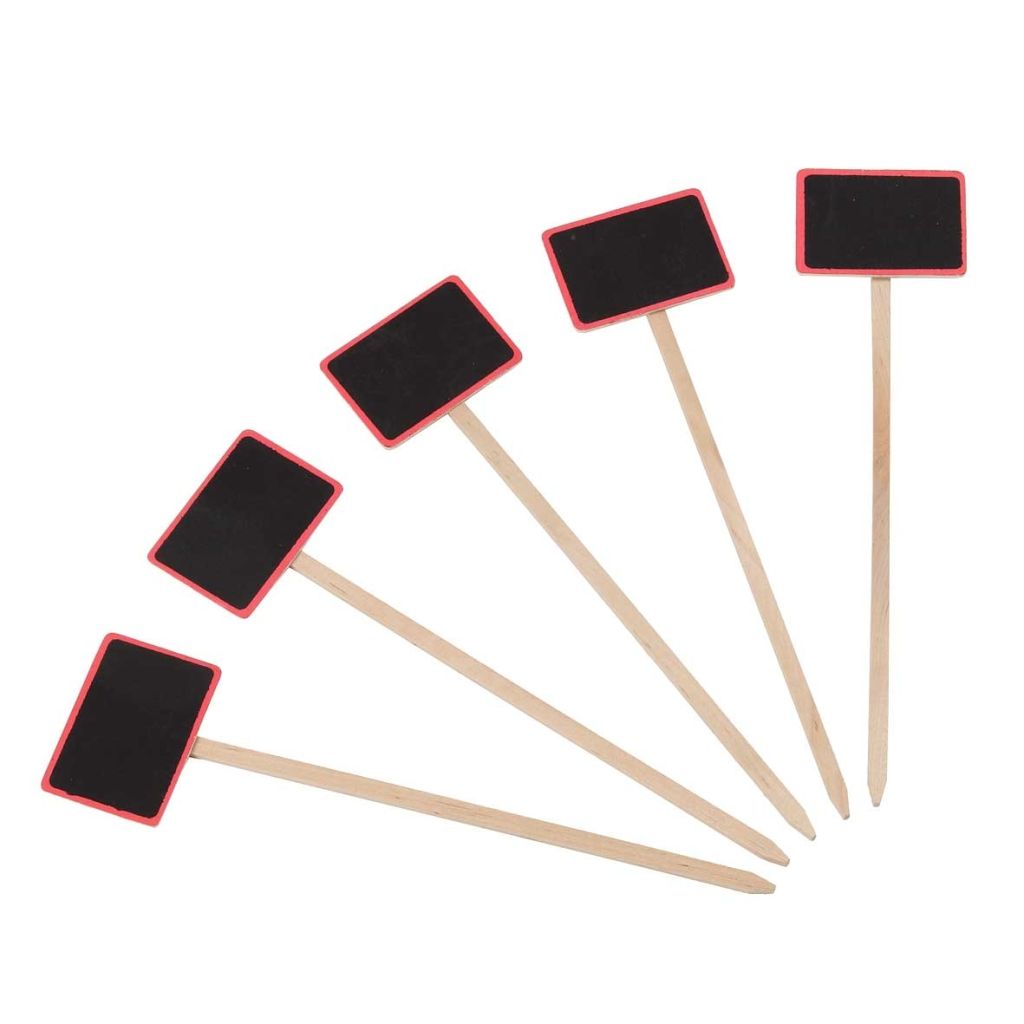 Etiquette à planter rectangulaire bois coloré et ardoise 7 x 5 cm - Hauteur : 27,5 cm - vendu par 5 